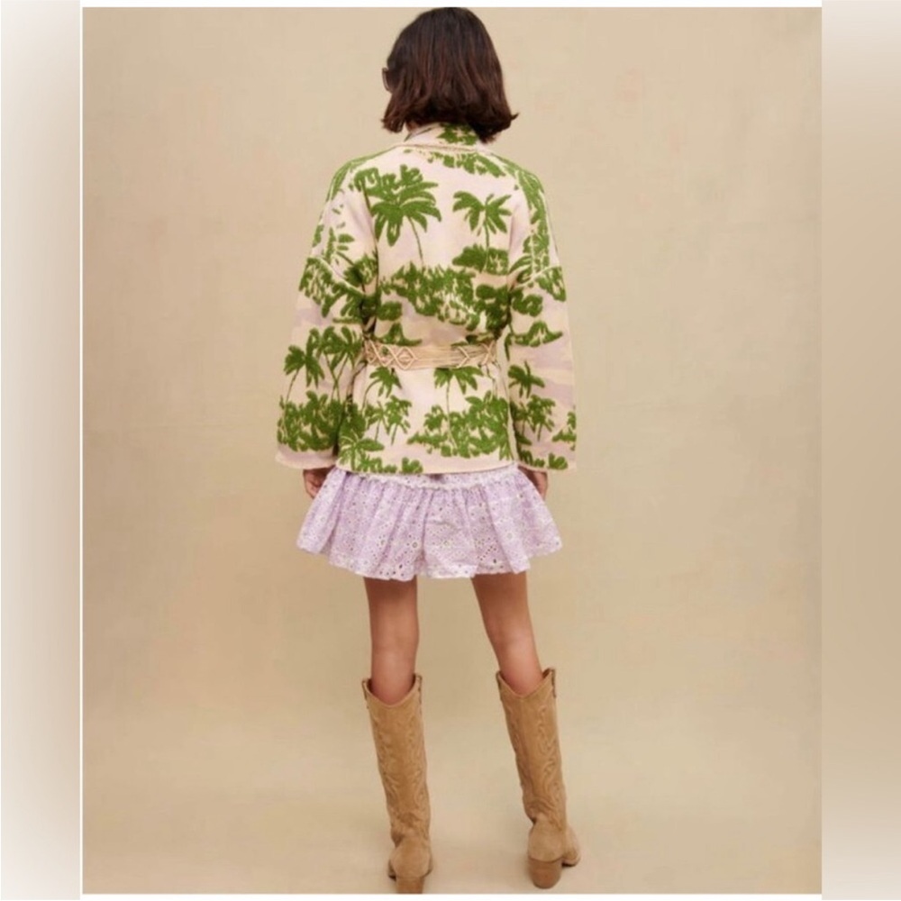 Maje Aloha Belted Cardigan Size 2 Medium Palm Tree Motifs - Picture 2 of 13